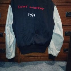 St. Laurent 1971 Distressed Jacket Black And White bomber Jacket 