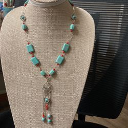 Turquoise And Red Necklace 