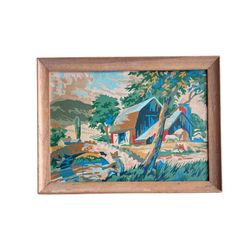 Set of 2 Vintage 1970s Framed Paint by number Landscape Painting 11”X16”