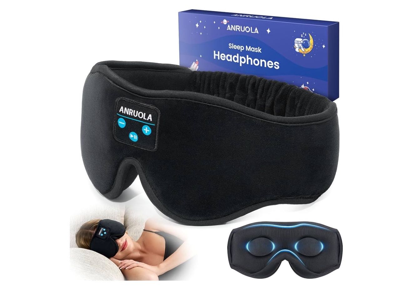 3D Sleep Mask with Bluetooth 5.4 Headphones for Side Sleepers, Wireless Music Eye Mask with Stereo Speakers, Wireless Headphones for Sleeping