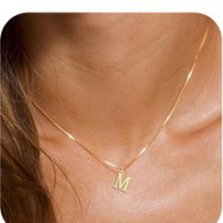  Gold/Silver Initial Necklace for Women Girls 14K Gold Plated Dainty Letter Necklace Tiny Silver Initial Pendant Name Necklace M