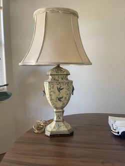 Vintage Hand-Painted Table Lamp with Shade - Blue Rhapsody