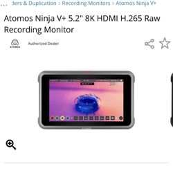 (2) Ninja V+ 5.2" 8K HDMI H.265 Raw Recording Monitor B&H # ATNINJAVPQ Mfr # ATOMNJVPL1 For Videography 