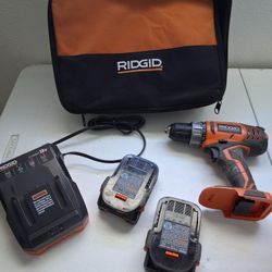Rigid 18vhammer Drill Kit 2 Batteries Charger And Bag