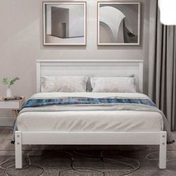 Modern Platform Bed Frame with Headboard White Twin, New in Box 
