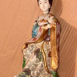 Vintage Chinese Cloisonné Figure / Statue of Seated Woman 11.5"