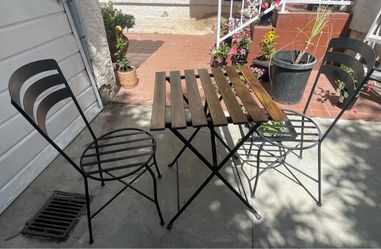 3-Piece Outdoor Bistro Patio Set – Wood & Black Metal
