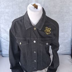 Women's Harry Potter Hufflepuff Denim Jacket : Size XL : Black : Stretch Pockets