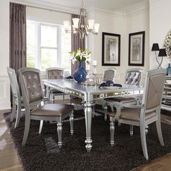 Orsina Silver Mirrored Extendable Dining Set /Dining table and Chairs 