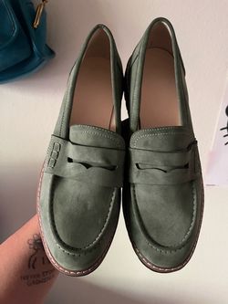 Green suede loafers