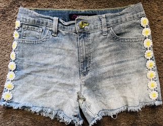 Jordache Light Blue Flowers On Side Shorts Size 14 