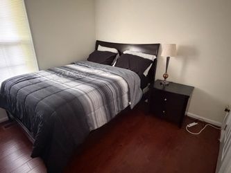 Dark Wood Queen Bed Frame with Nightstand