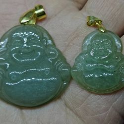 Burmese Jadeite Pendant Pair Lucky Mini BUDDHA. 