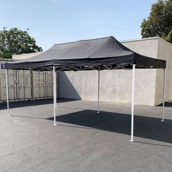 (NEW) $185 Heavy-Duty 10x20 ft Popup Canopy Tent Instant Shade w/ Carry Bag Rope Stake, Black/Red 