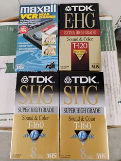 (3) New Sealed TDK Super High Grade VHS Tapes plus Maxell VCR Head Cleaner Tape
