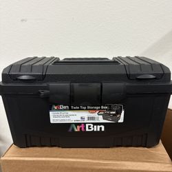 ArtMate TwinTop 17" Portable Supply Box - Black Plastic Storage Case with Handle