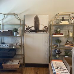 Set Of Two Glass Metal Display Shelf/Bookshelf