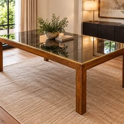 Glass Top Dining Table with 2 Leaves