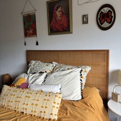 Queen Size Rattan Headboard And Metal Bed Frame