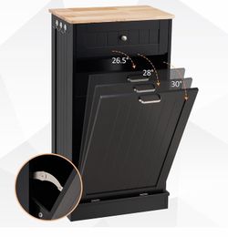 Black Tilt-Out Trash Can Cabinet - 13 Gallon Hidden Garbage Bin Holder