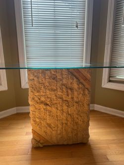 Beveled Glass-top Sofa Table w/ Stone Base