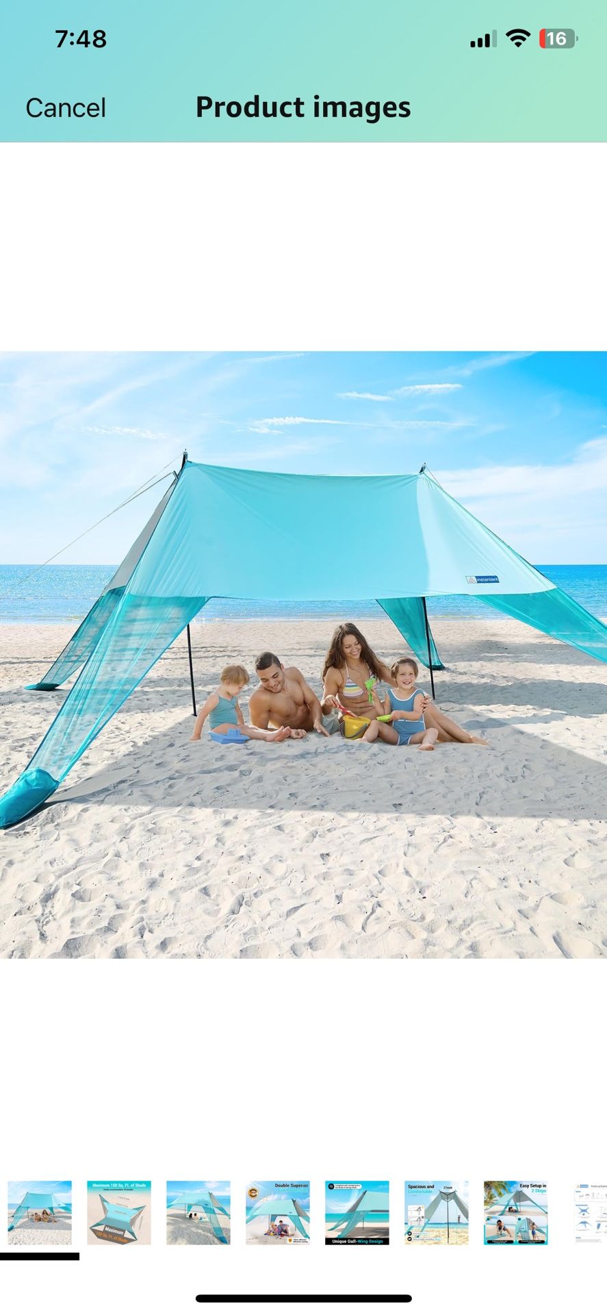 INSTANTENT® 15x9FT Beach Tent for Family, with UPF50+ Protection, Includes Sand Bags, Ground Pegs, Stability Poles, Easy Setup Beach Shade Canopy for