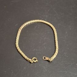 Goldtone Herringbone Link Bracelet With Spring Clasp - 7"