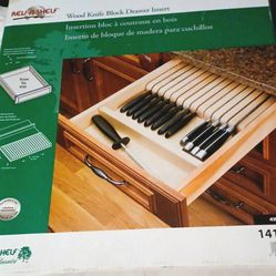 New 18.5 Inch Wide Double Knife Block Drawer Insert, Natural Wood