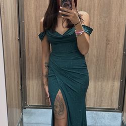Glitter Hunter Green Prom Dress