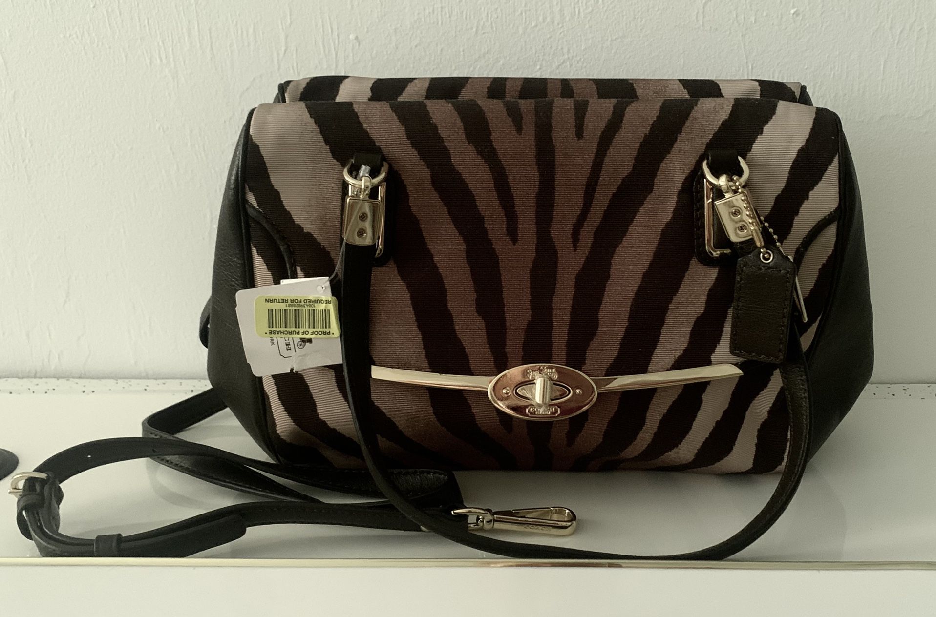  NEW Coach Madison Zebra Print Small Madeline East/West Satchel brown Bag