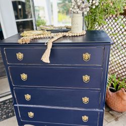 Antique Midnight Blue Dresser W/ Small Mirror 