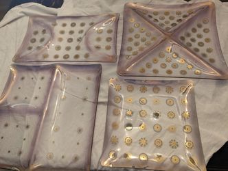 Vintage Glass Serving Trays With Matching Cups