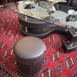 Nesting Glass Coffee Table Set (Table + 2 Stools)