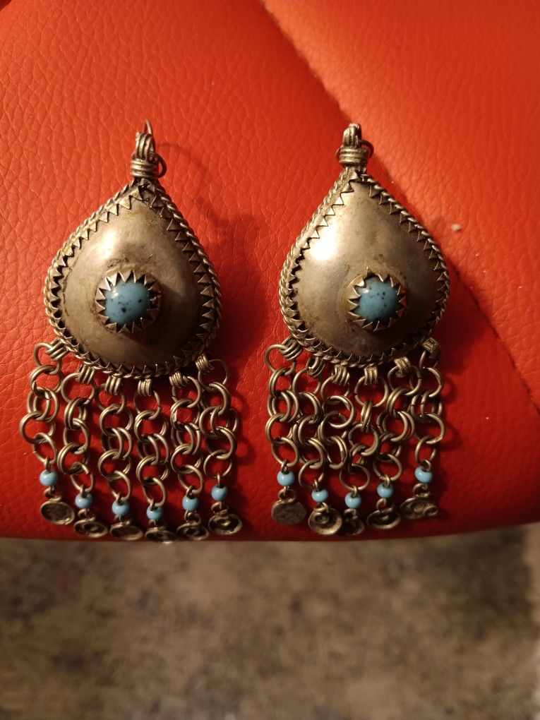 Womens Sterling Silver & Turquoise Earrings 