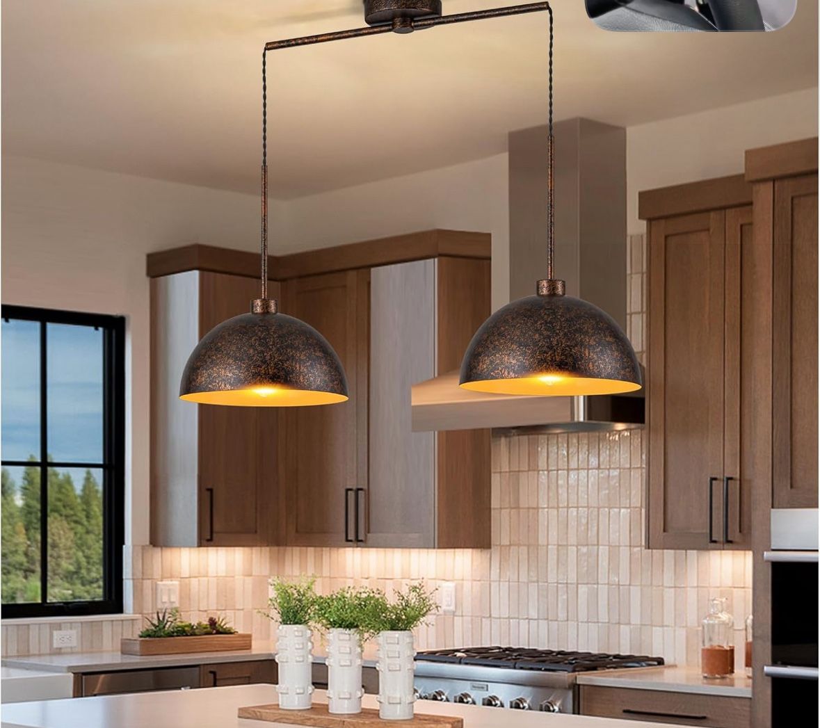 Light Copper Pendant Lights Kitchen Island, Farmhouse Dome