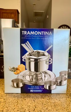 stainless steel fondue set. 14 piece set.