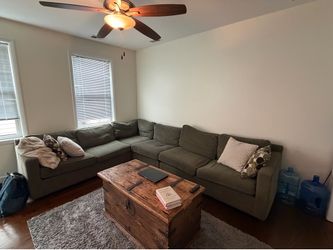 Large Olive Green L-Shaped Sectional Couch – 132” x 96”