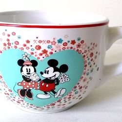 Disney Valentine Mickey & Minnie Mouse  Heart Flowers XOXO Large Soup Mug bv01