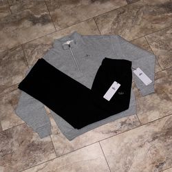 Alo Yoga Accolade 1/4 Zip & Straight Leg Sweatpants Set Black/Grey Size Medium