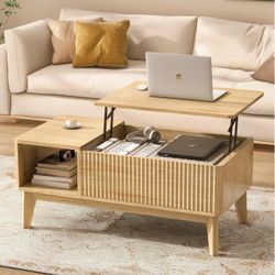 New Fluted Lift Top Coffee Table with Storage (Natural)