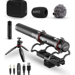 ☆ Movo X1 Supercardioid Shotgun Microphone - 3.5mm/XLR/USB-C Camera Mic for DSLR, Smartphones, and Computers - Professional Boom Microphone with Advan