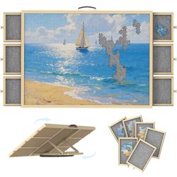 1500 Pcs Rotating Puzzle Board with 6 Drawers & Cover, Wooden Puzzle Table with Lazy Susan Spinning,Portable Jigsaw Wood Table with Non-Slip Felt 35"x