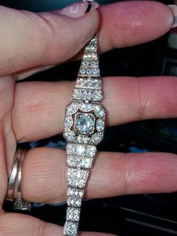 💥7" ART DECO, STERLING SILVER, PAVED WITH GRA CERTIFIED PAVÉ MOISSANITE BRACELET, WITH A GORGEOUS WHITE SIMULATED SAPPHIRE CENTER STONE!