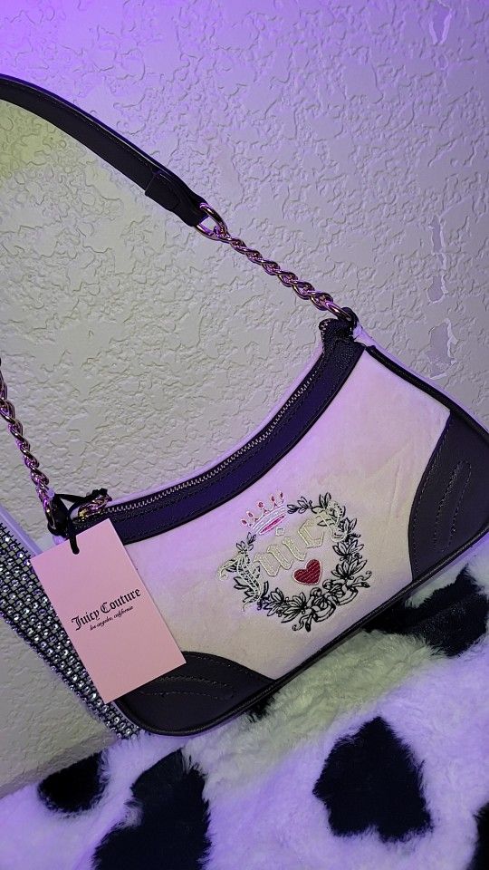 Viral Juicy Couture Velour Pink And Brown Heritage Shoulder Bag