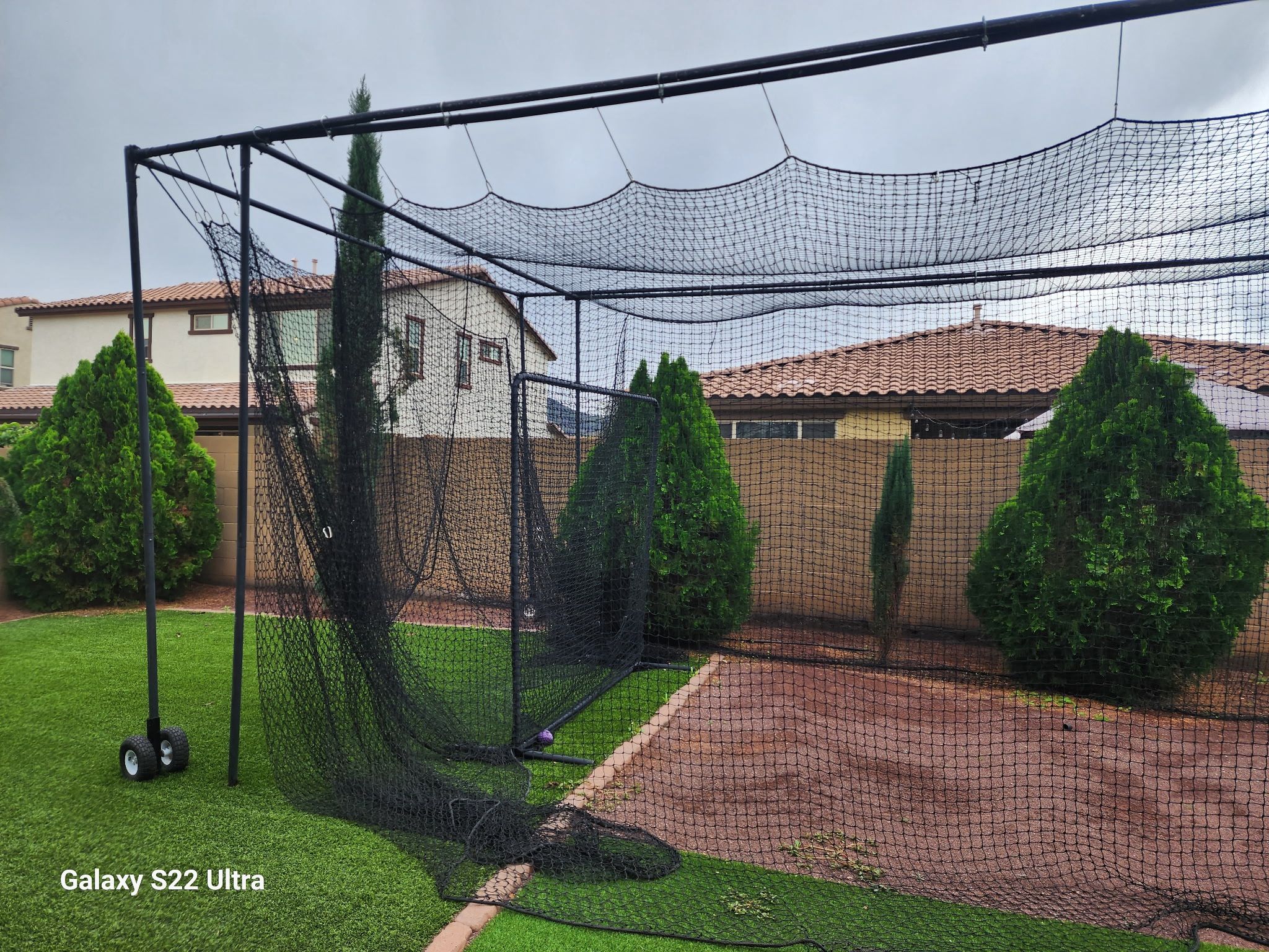 Batting Cage Frame System and Softball Pitching Machine