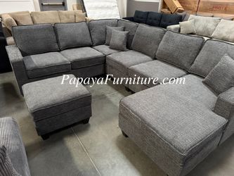 NEW U Shape Gray Fabric Couch Reversible Chaise Modular Armless Chair Gray Sectional Sofa Contemporary Modern Living Room Space Saving Apartment Black