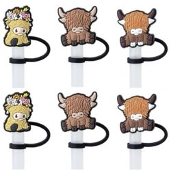 Set of 6 Highland Cow Straw Covers Compatible With Stanley & More 30-40oz Straws