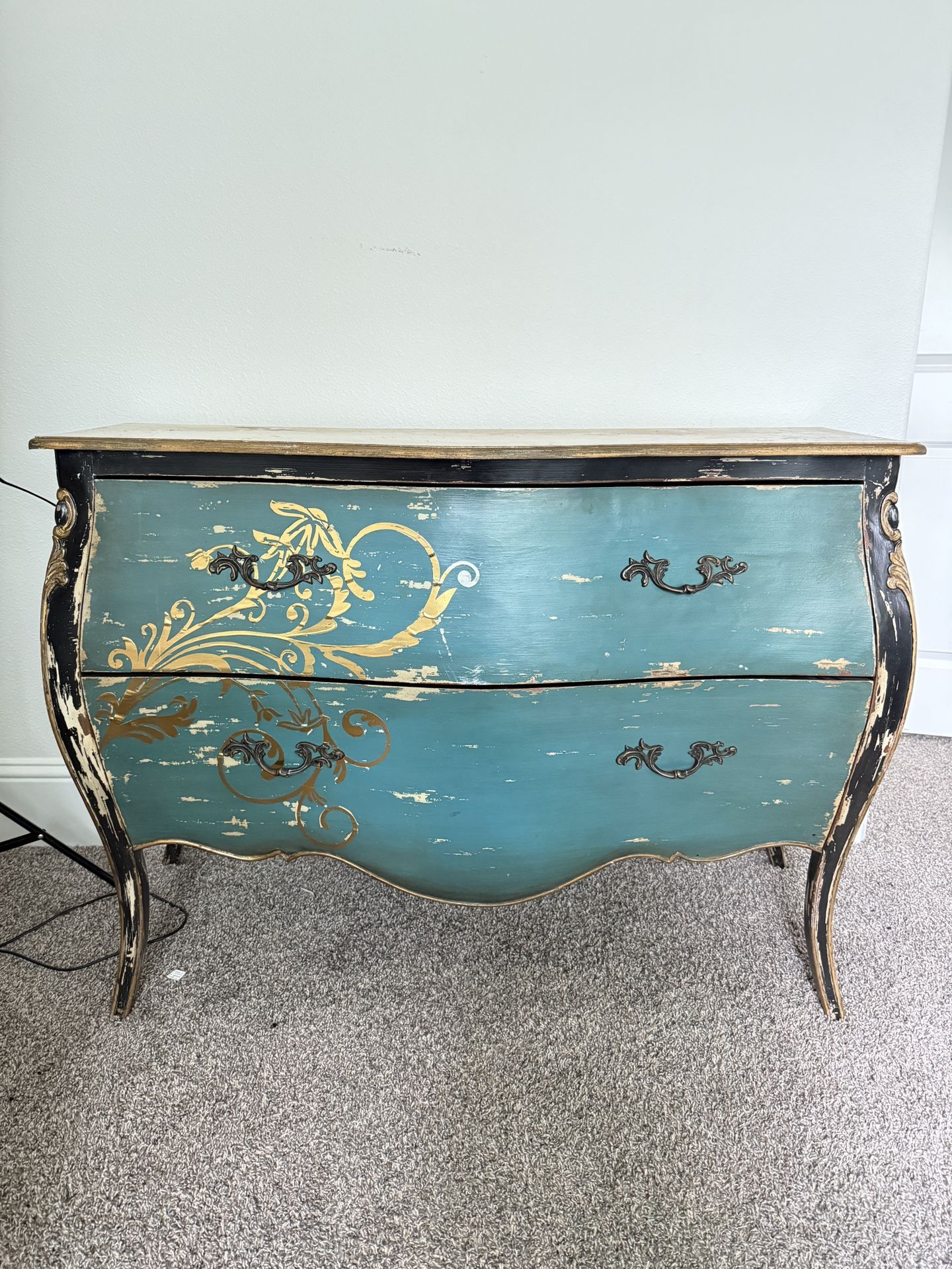 Hand-Painted French Style Chest – Shabby Chic Bombé Dresser