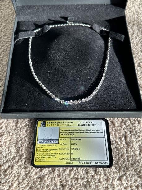 Zales 4ct Diamond 10k White Gold Riviera Necklace 17" Flawless Brand New!!