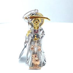 925 Sterling Silver CZ Santa Muerte Pendant 16.80g I-1802